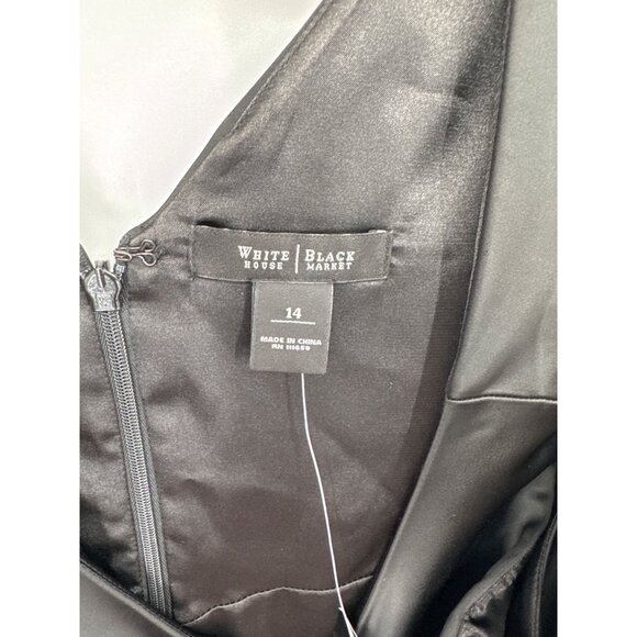 White House Black Market Womens Black Cocktail Dress Bow Size 14 satin New - Picture 4 of 8